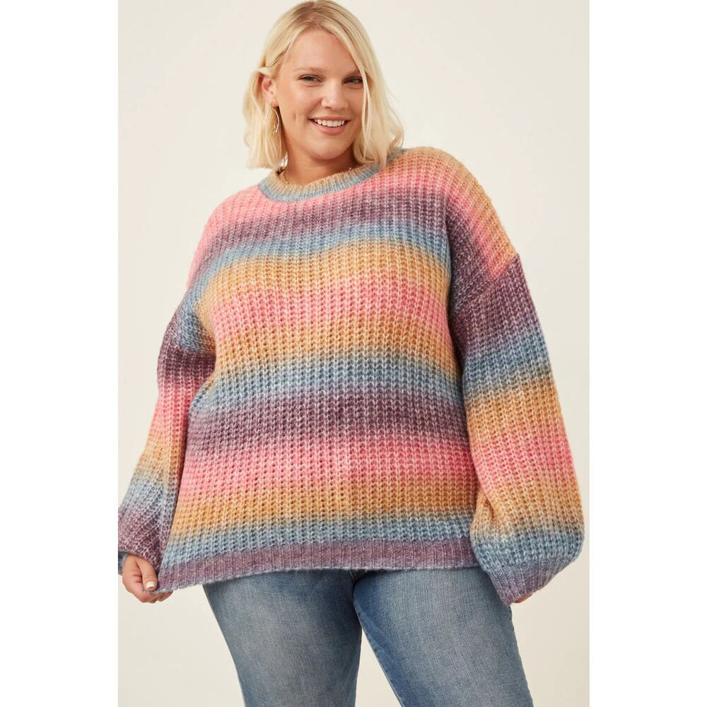 HAYDEN Paige Plus Ombre Rainbow Chunky Knit Sweater 1X - Picture 2 of 5